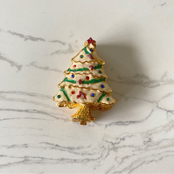 Enameled hinged miniature Christmas tree trinket box - Picture 4 of 10
